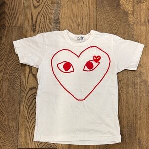 Comme des Garcons PLAY White Tee with Red Heart Eyes